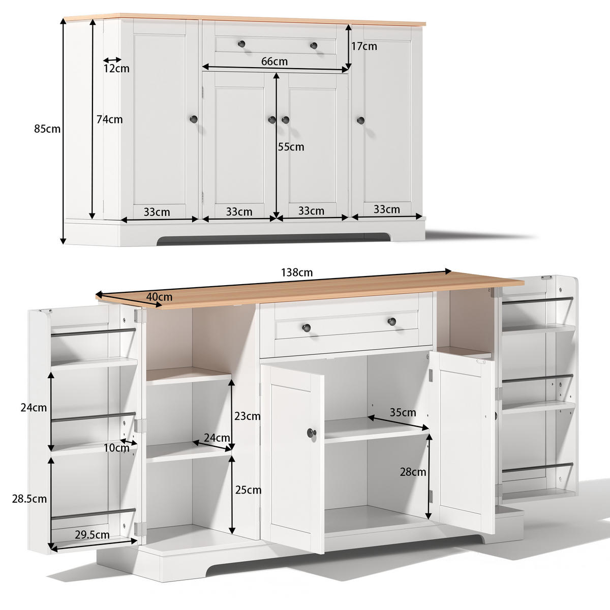 SIDEBOARD mit Schublade & Regaltüren, Natur/Weiß - Weiß, Holzwerkstoff (138/85/40cm) - Urban Meuble