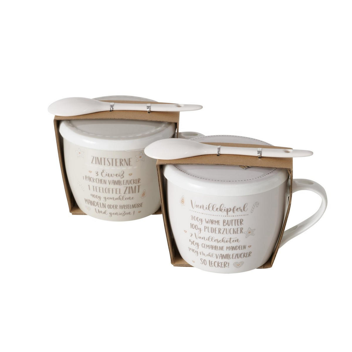 PORZELLANBECHER mit Deckel Bakery Muster 1 600 ml 17/11,5/12,5 cm - Beige, Keramik (0.6L) - Boltze Home