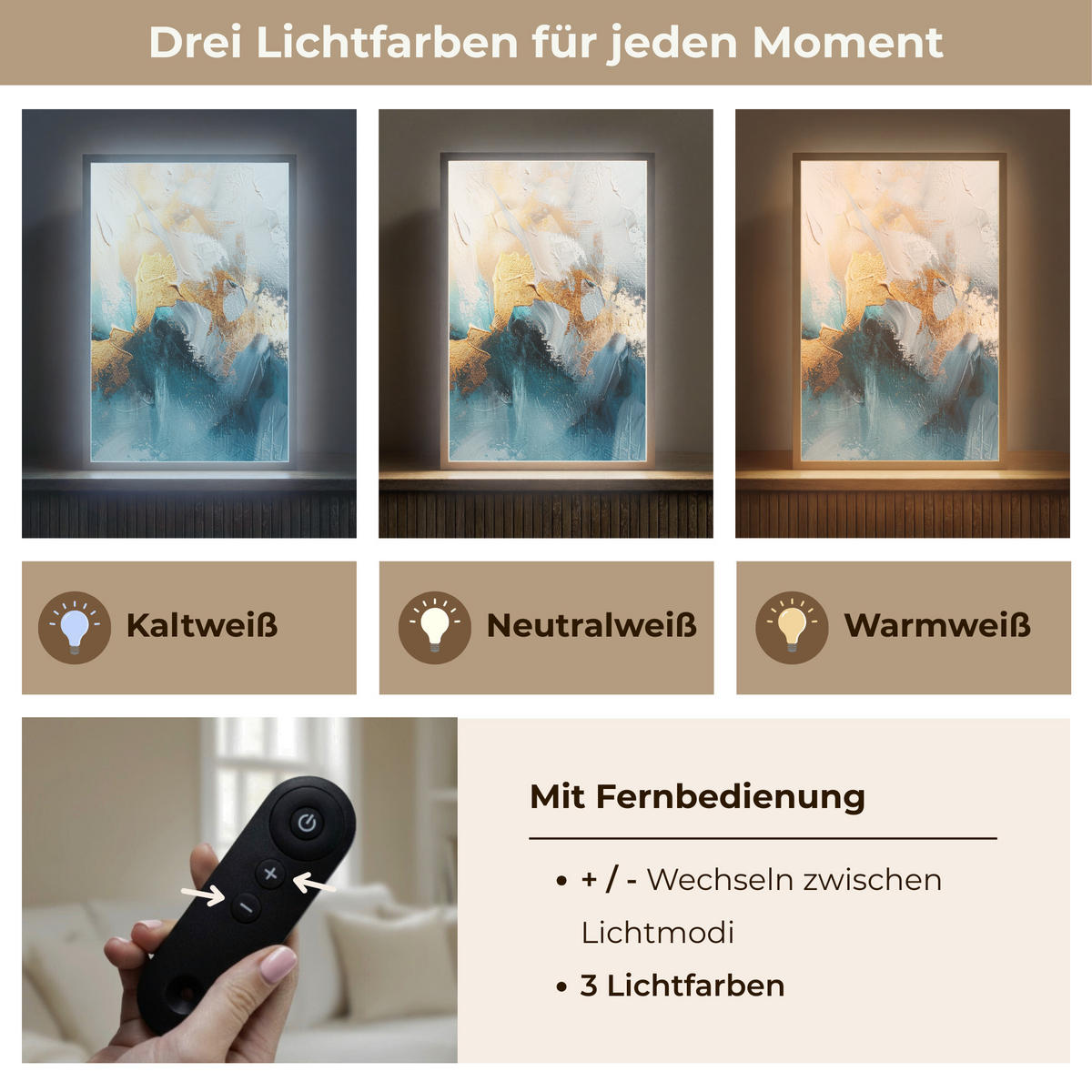 NÁSTĚNNÁ LAMPA S AKUMULÁTOREM Abstraktní - umění - zlatá - modrá 40x60 cm - tyrkysová, kompozitní dřevo (40/60/8cm) - OnlyWow