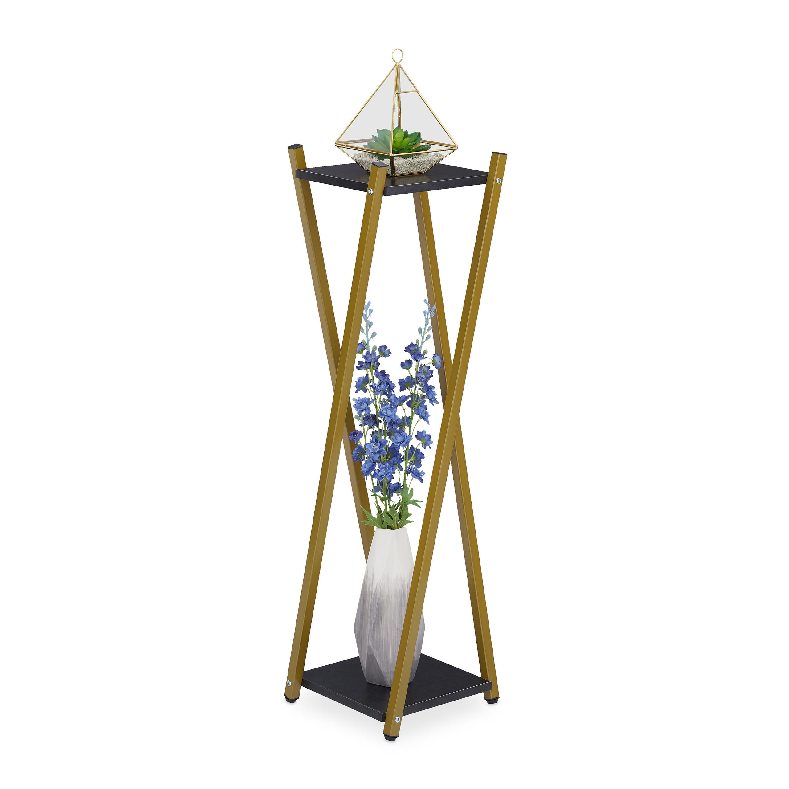 BLUMENSTÄNDER - Goldfarben/Schwarz, Holzwerkstoff/Metall (29/99/29cm) - Relaxdays