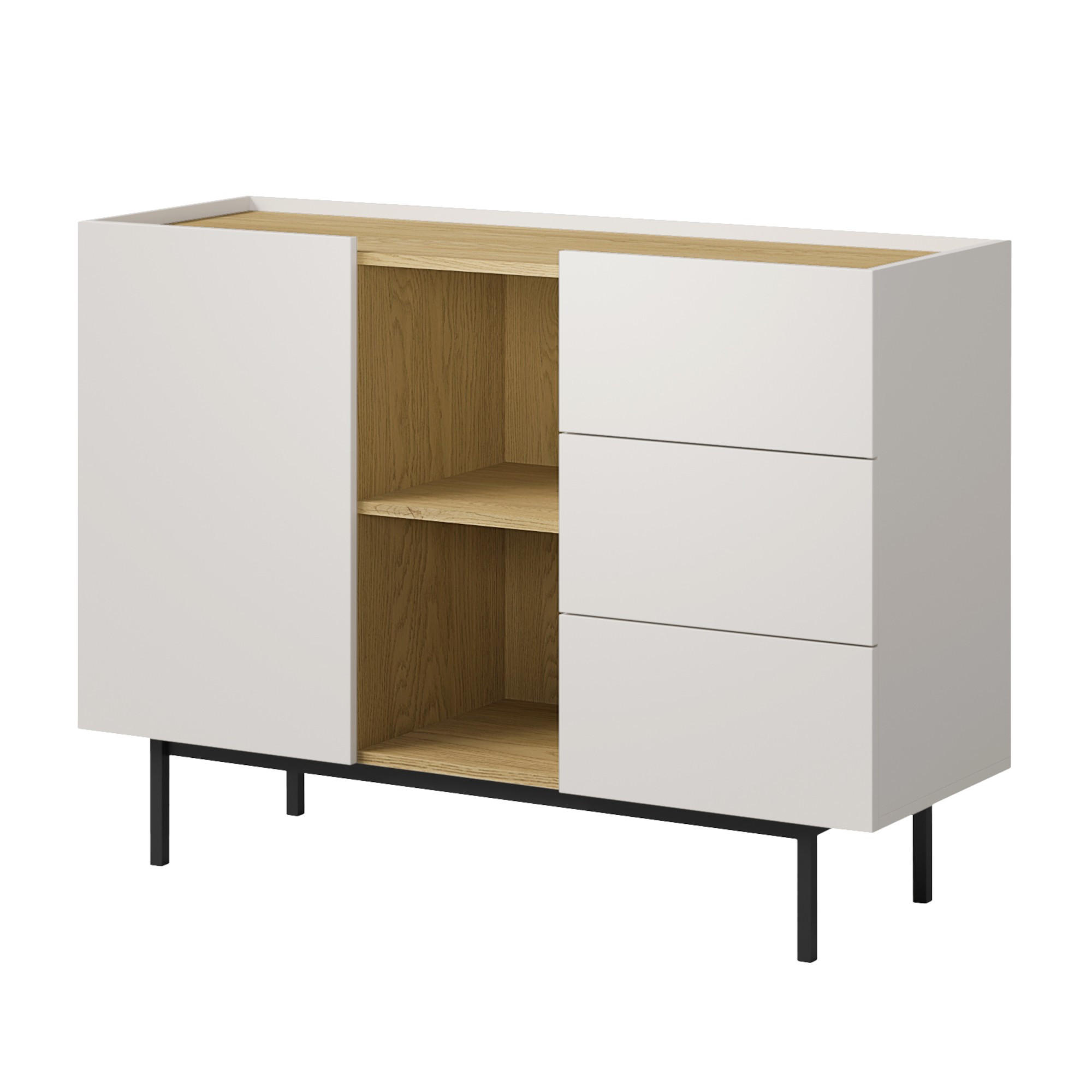 KOMMODE mit Schubladen Noel 1D3S 120 Kaschmir / Cremona-Eiche - Kaschmir/Eichefarben, Holzwerkstoff/Metall (120/87/42cm) - mzm24