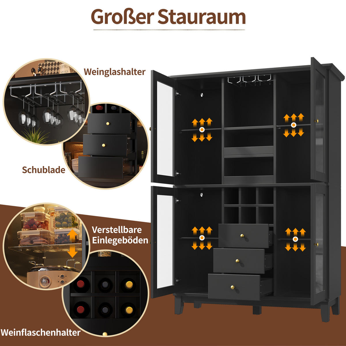 WEINSCHRANK LED App 180.5x120x40Cm Glas Flaschenhalter - Schwarz, Holzwerkstoff (120/180.5/40cm) - FLIEKS