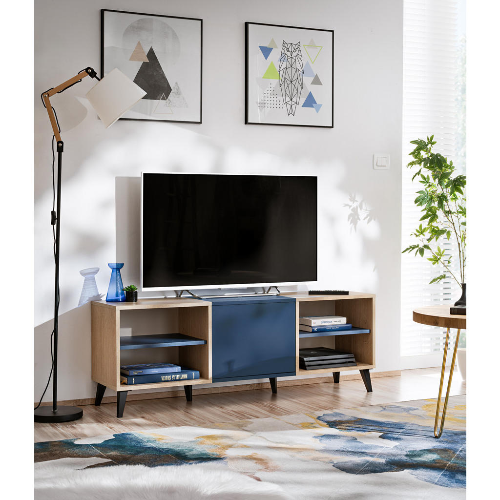 Thumbnail - Komodee Lowboard, Blau, Hellbraun, Holzwerkstoff, 2 Fächer, Rechteckig, 135.7x49x35 cm, Wohnzimmer, Wohnwände, Lowboards...