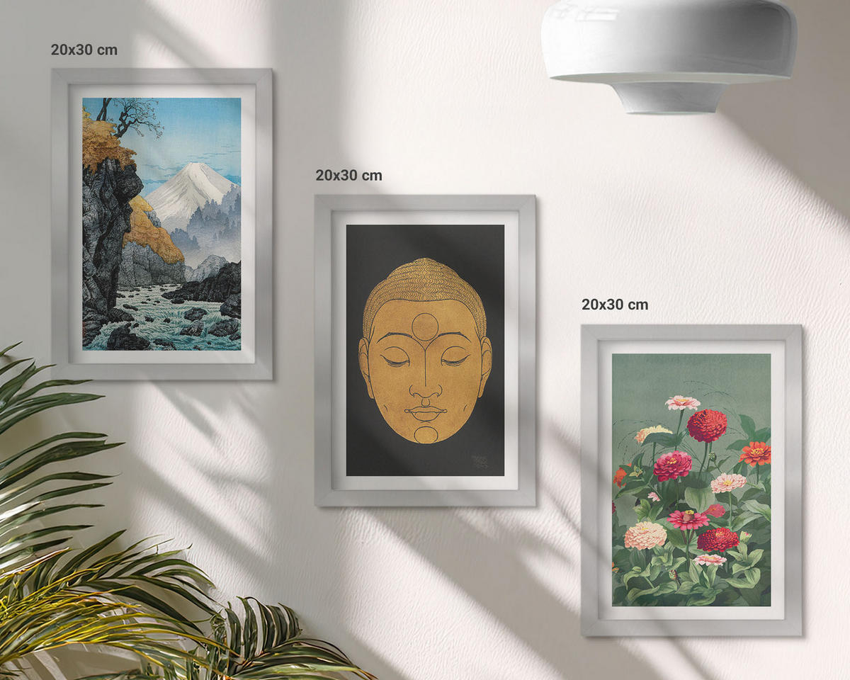 WANDBILDER 3er Set - 20x30 cm Silberner Rahmen - Japanische Natur, Japandi-Kultur - Silberfarben, Kunststoff (20/30cm) - ArtPrintCave