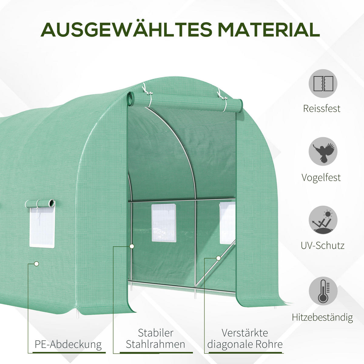 GEWÄCHSHAUS 445x190x200 cm Tunnel grün - Grün, Metall (445/200/190cm) - Fortuna Lai