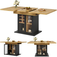 ESSTISCH 110-140/80/76 cm aus MDF, ausziehbar mit Weinregal und Glastür, Schwarz - Schwarz, Holzwerkstoff (110/80/76cm) - Redom