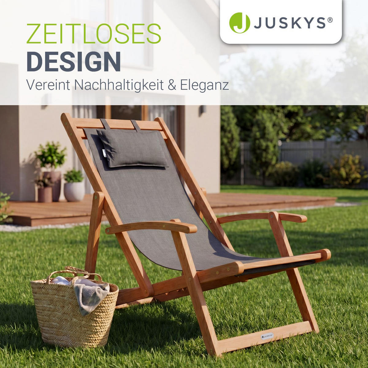 SONNENLIEGE Tavira Akazie dunkelgrau klappbar - Dunkelgrau, Holz (60/110/110cm) - Juskys