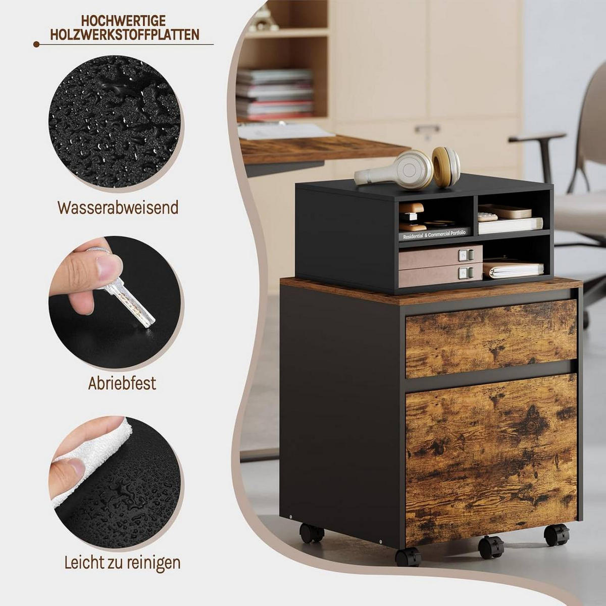 AKTENREGAL mit 3 Fächern,Druckerschrank, 47x22,5x40 cm, Schwarz - Schwarz, Holzwerkstoff (40/47/22.5cm) - Woltu