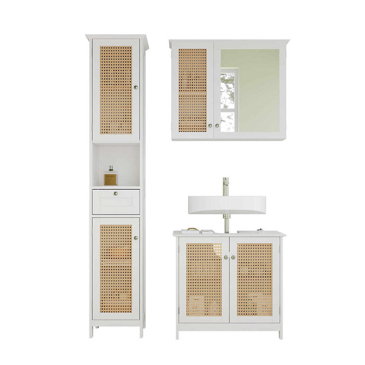 BADMÖBEL-SET Rosario Weiß 3 teilig, mit Hochschrank - Weiß, Holzwerkstoff (60/58/35cm) - Vicco