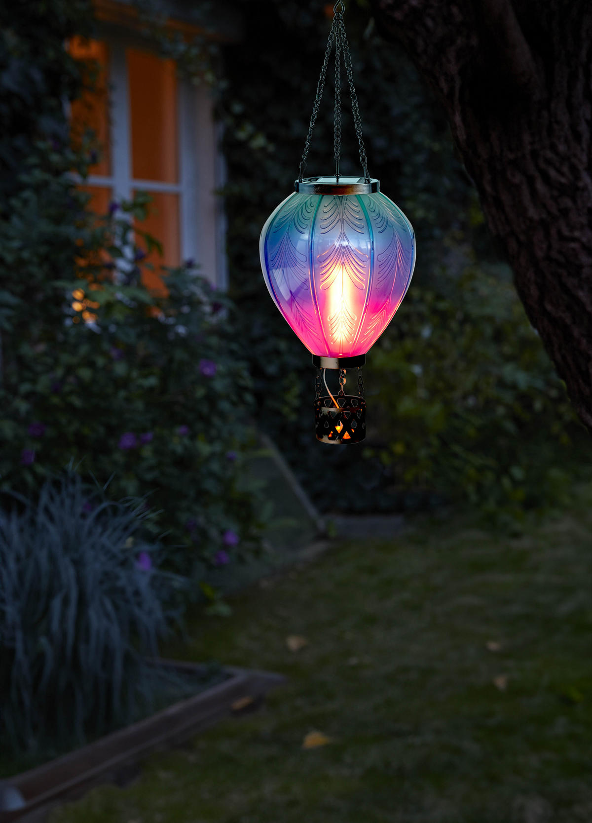 LED-SOLAR Laterne Heißluftballon Metall-Kunststoff Ø19x58cm Türkis Lila XL - Multicolor, Kunststoff (19/19/58cm) - Northpoint