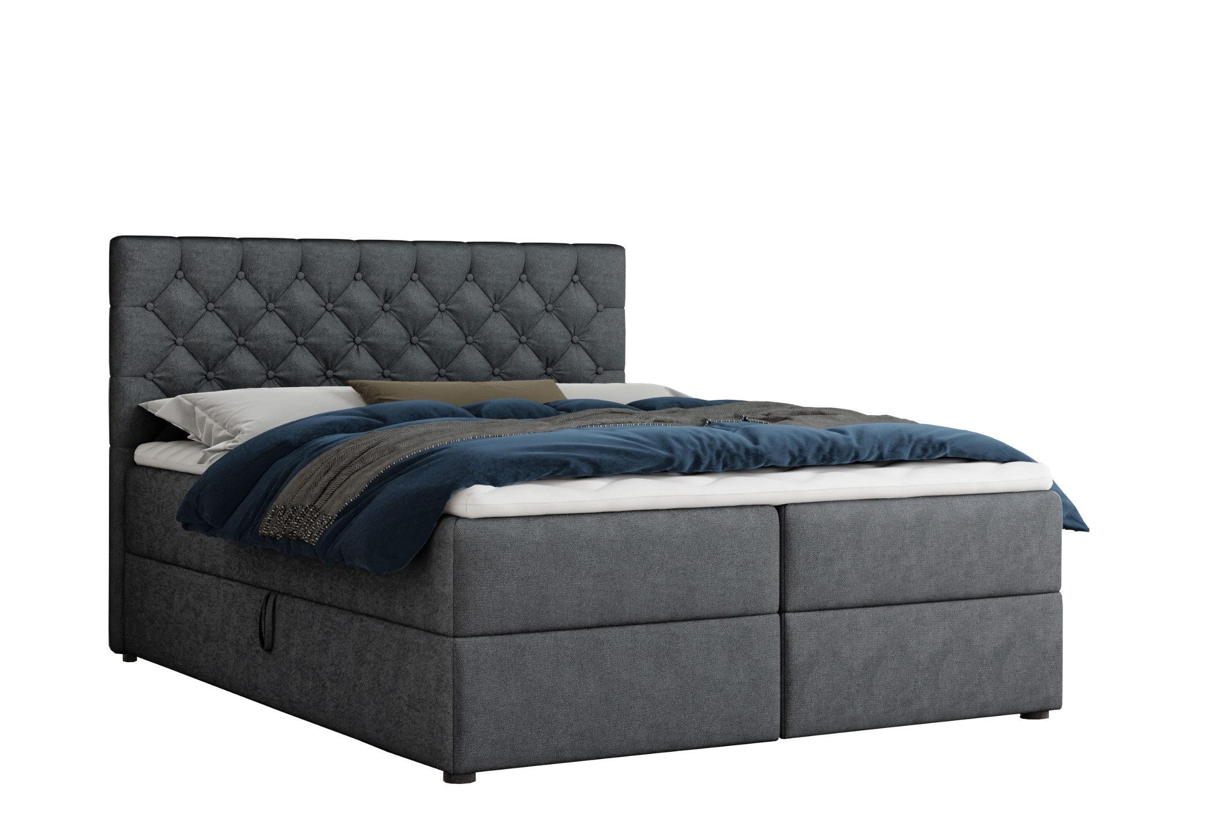 BOXBETT MIRAMI 120/200 Dunkelgrau mit Taschen-Federkernmatratzen 7 Zonen H4 - Dunkelgrau, Holz/Holzwerkstoff (200/200cm) - Deine Möbel 24