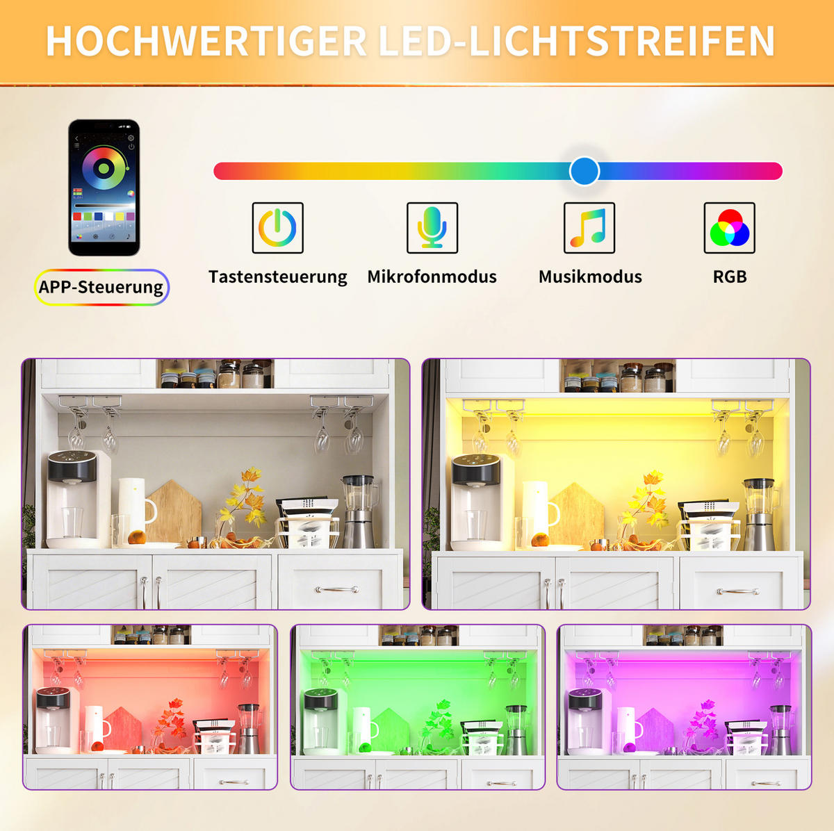 BUFFET 120/188/40 cm Weiß aus MDF mit LED-Beleuchtung - Weiß, Holzwerkstoff (40/188/120cm) - OKMYHOME