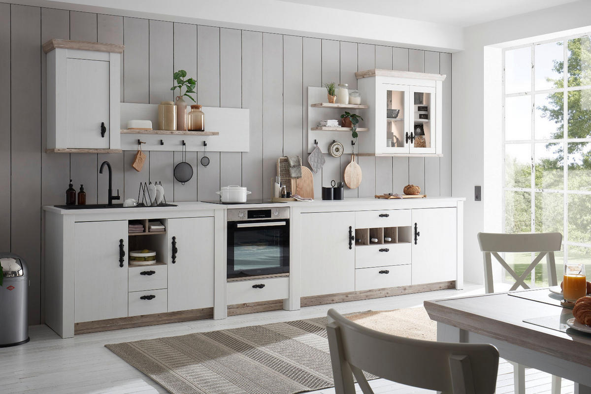 HERDUMBAUSCHRANK weiß Pinie Landhaus, Küche Unterschrank 60 cm, Soft-Close - Weiß, Holzwerkstoff (62/92/60cm) - Furn.Design