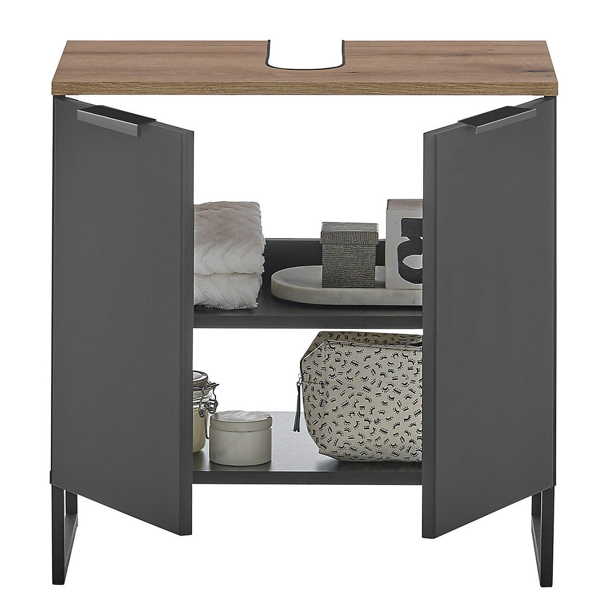 WASCHBECKENUNTERSCHRANK mit 2 Türen - Schwarz, Holzwerkstoff (60/60/35cm) - home24