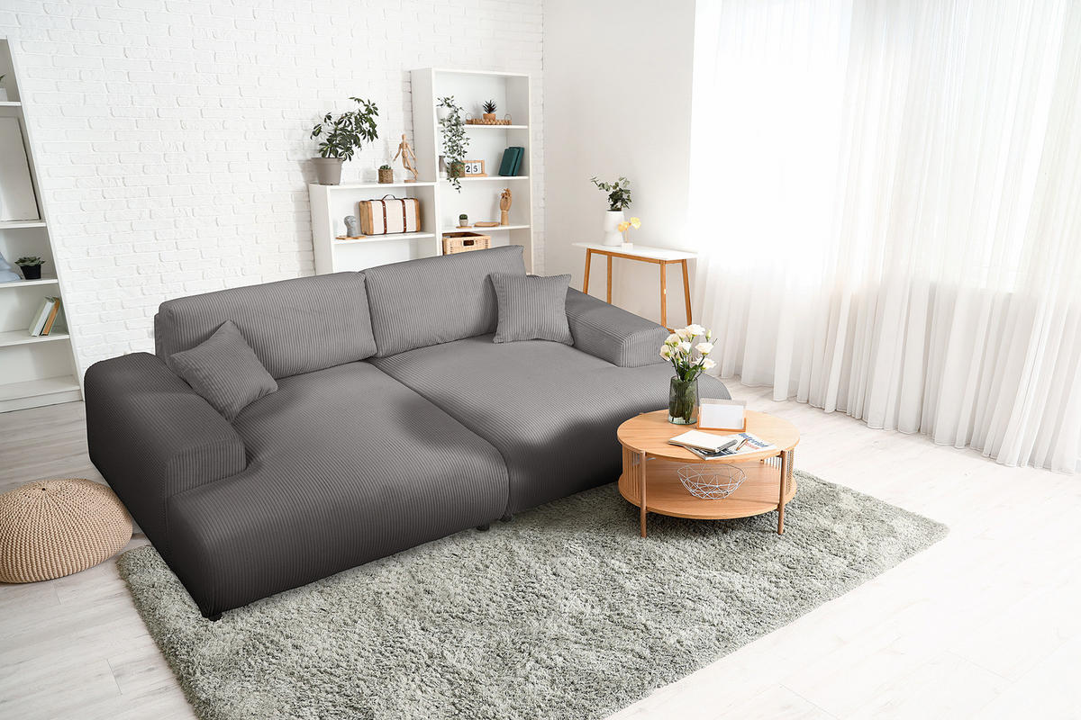 BIGSOFA - Schwarz/Grau, Kunststoff/Textil (237/79/144cm) - home24