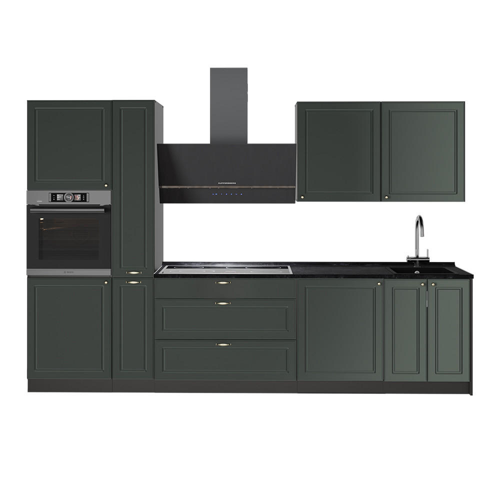 KÜCHENZEILE Fame-Line, Grün-Gold Landhaus/Anthrazit, 310 cm ohne Arbeitsplatte - Anthrazit/Grün, Holzwerkstoff (310/206.8/51.6cm) - Vicco