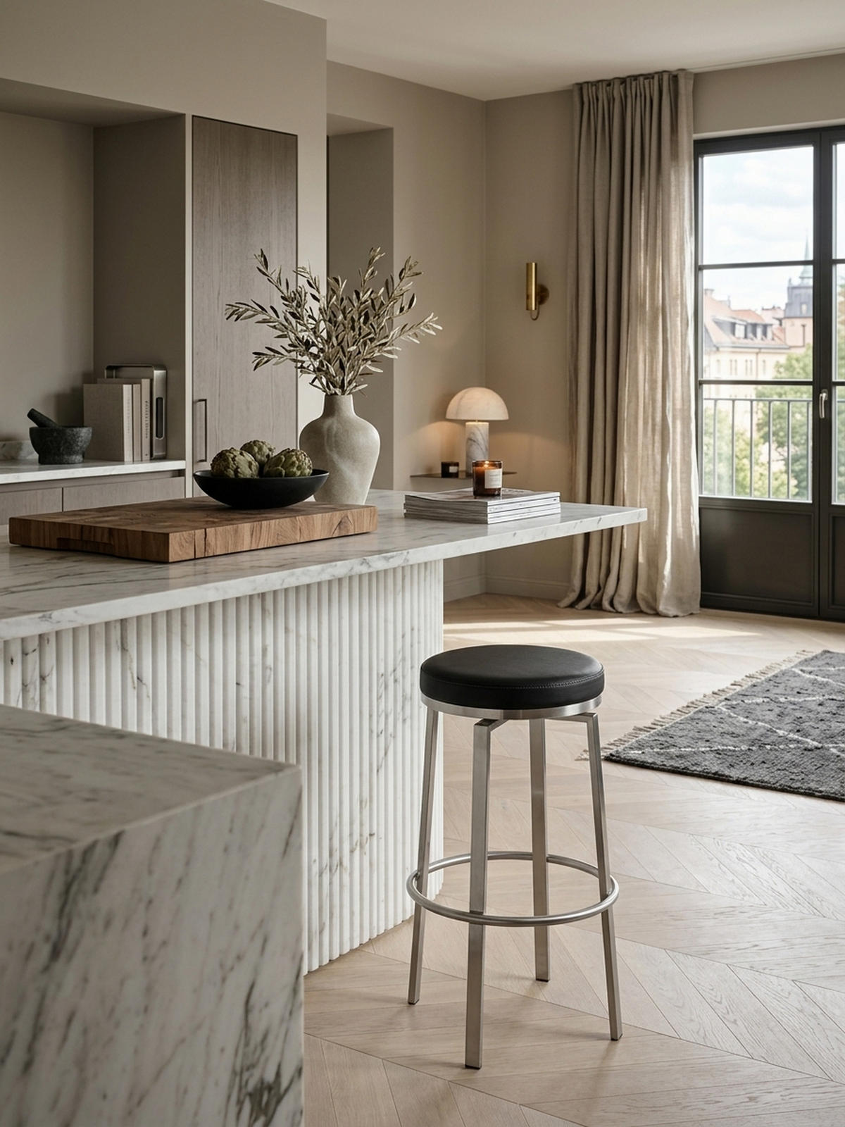 BARHOCKER – Edelstahl, drehbar, gepolsterte Sitzfläche, 76 cm - Silberfarben/Schwarz, Kunststoff/Textil (42/76/42cm) - KADIMA DESIGN