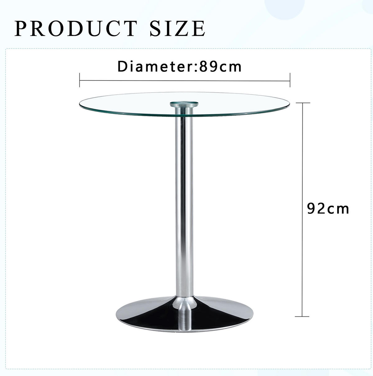 RUNDER Bartisch 89/89/92 cm mit Glasplatte und silberfarbenem Metallgestell - Silberfarben, Glas (89/89/92cm) - BEAOK