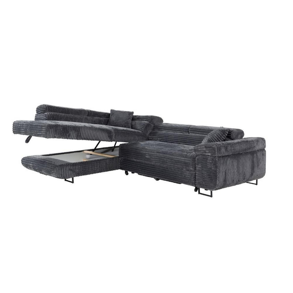 ECKSCHLAFSOFA Luis L, mit Schlaffunktion und Bettkasten – praktisch und bequem, Links, Dunkelgrau - Dunkelgrau/Schwarz, Textil (275/205cm) - AN-Moebel 4u