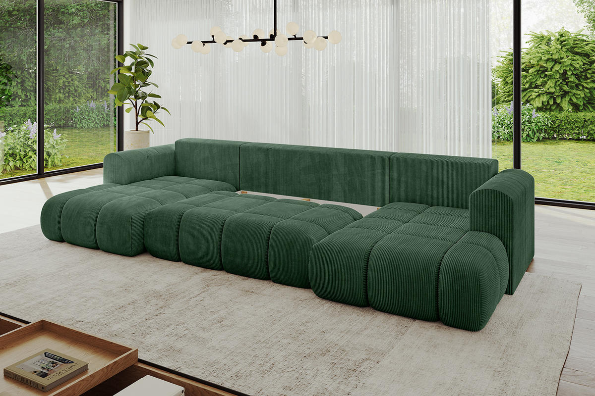 WOHNLANDSCHAFT Ottomane Links CLOUD-U-v1 414x180x40 Grün Cord - Grün, Holzwerkstoff/Kunststoff (414/90/180cm) - ALTDECOR