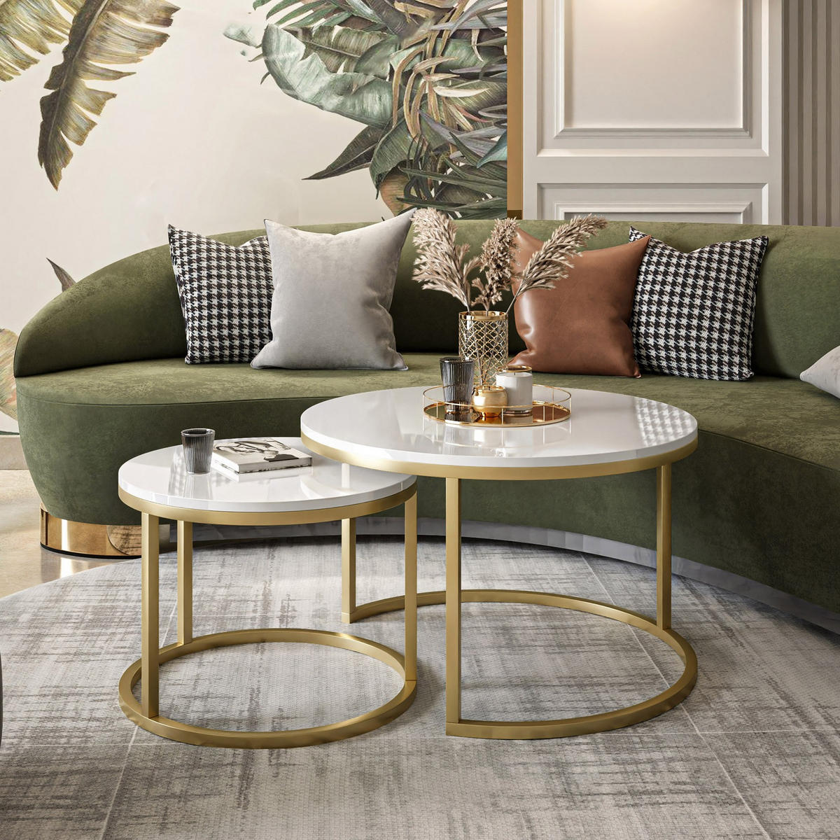 COUCHTISCH 2-in-1 CIRI matt gold - Weiß Hochglanz/Goldfarben, Holzwerkstoff (80/80/48cm) - Lookway