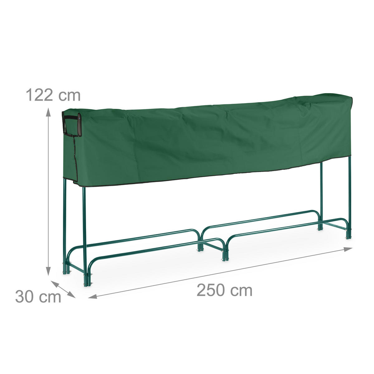 KAMINHOLZREGAL - Dunkelgrün, Textil/Metall (250/122/30cm) - Relaxdays
