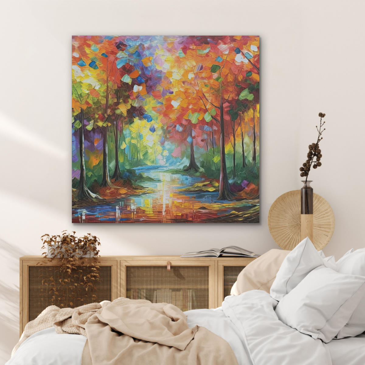 AKUSTIKBILD Landschaft - Wald - Farben - Natur Akustikpaneele 90x90 cm - Multicolor, Textil (90/90/0.9cm) - MuchoWow