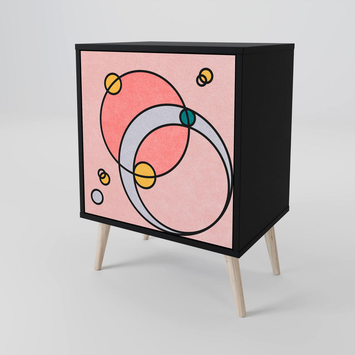 SIDEBOARD GOSSAMER ECHOES, Schwarz, 57,5x42x67,5 cm, Schwarze Metall-Rahmenfüße - Multicolor/Schwarz, Holzwerkstoff/Metall (57.5/67.5/42cm) - SpaceRebels