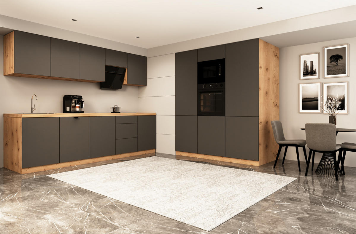 KÜCHENZEILE 300 cm - Langen KL17-M300 - in Grau / Matt - Grau, Holz (460/212/58cm)