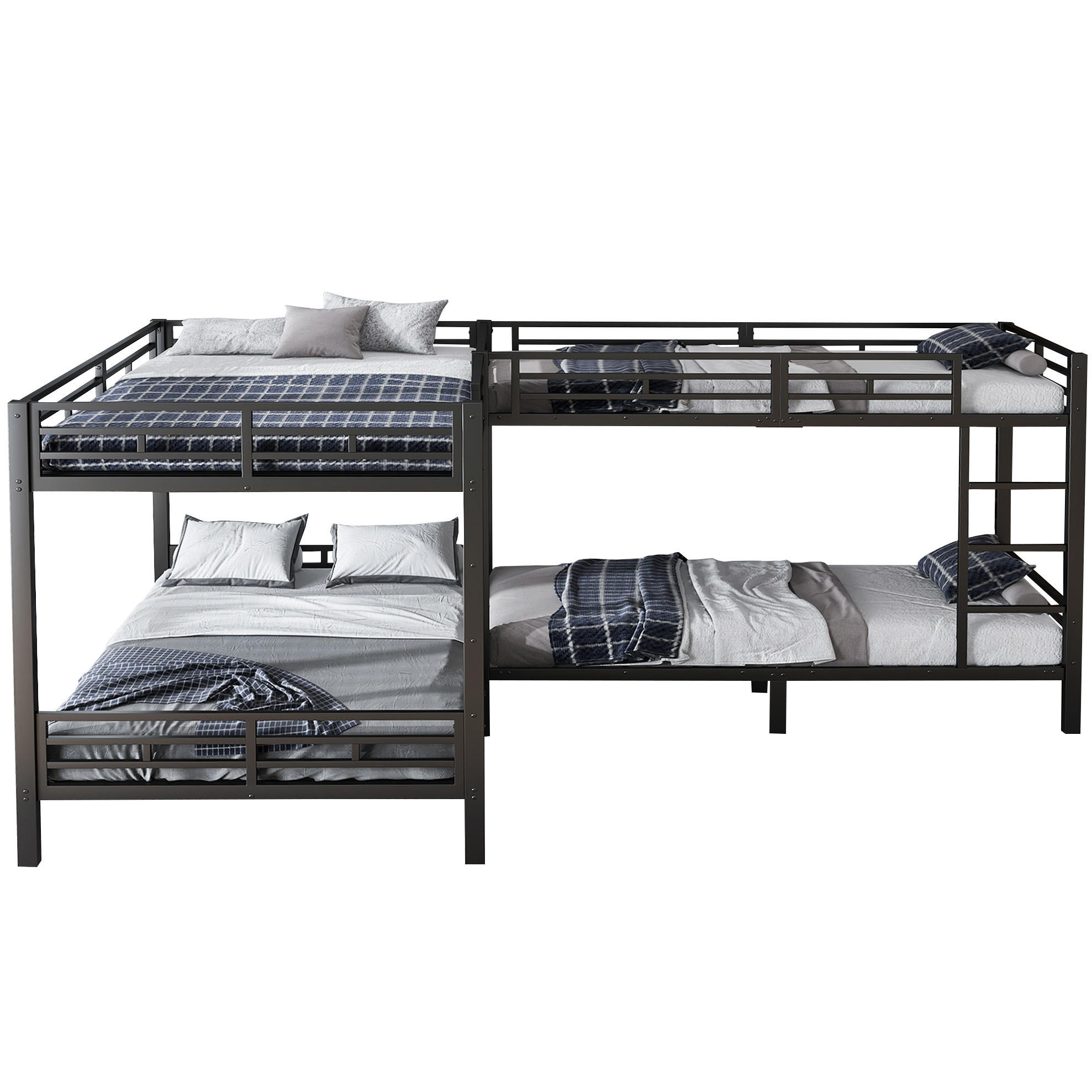 ETAGENBETT Schwarz 90/200 cm und 140/200 cm mit dreistufiger Leiter - Schwarz, Metall (140/200cm) - MIVRAY