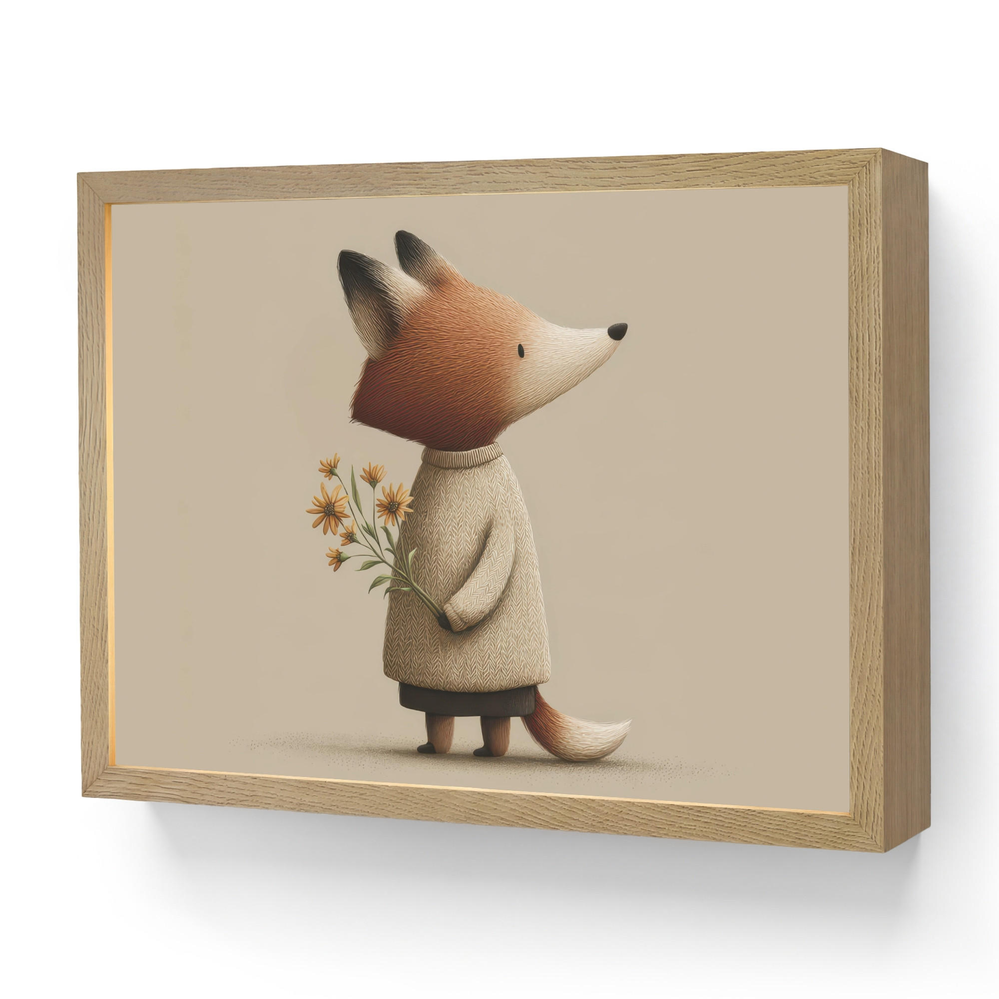 OnlyWow DOBÍJECÍ NOČNÍ LAMPIČKA Liška - Žluté květy - Minimalistický 40x30 cm