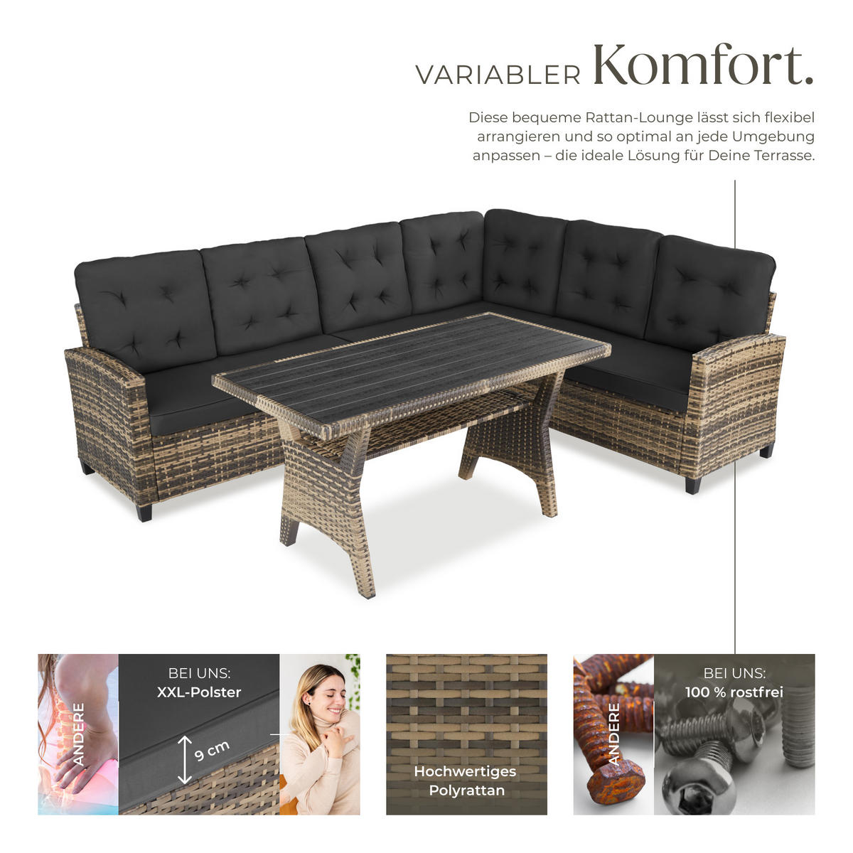 RATTANLOUNGE Catania,Tisch mit Schraubfüßen,natur - Naturfarben, Kunststoff - tectake