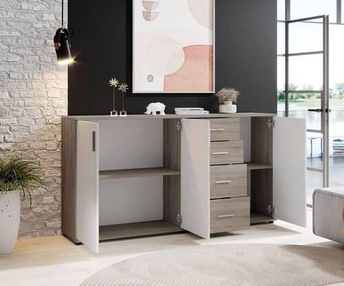 Commode en blanc et sonoma 160x82x35cm - Boxxx