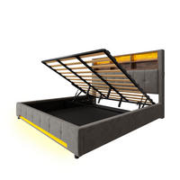 POLSTERBETT 180/200 cm Dunkelgrau mit 6 Fächer, Seitentaschen, USB-C und LED - Dunkelgrau, Textil (180/200cm) - Oxeza