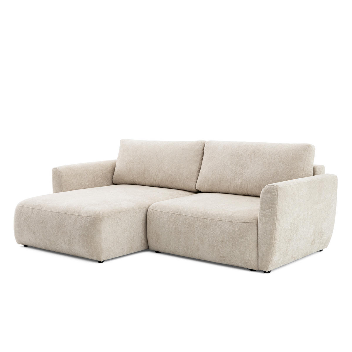 ECKSOFA BELLA L Links mit Schlaffunktion 140x205 Velours Creme - Creme/Schwarz, Holz/Kunststoff (230/165cm) - Muffo