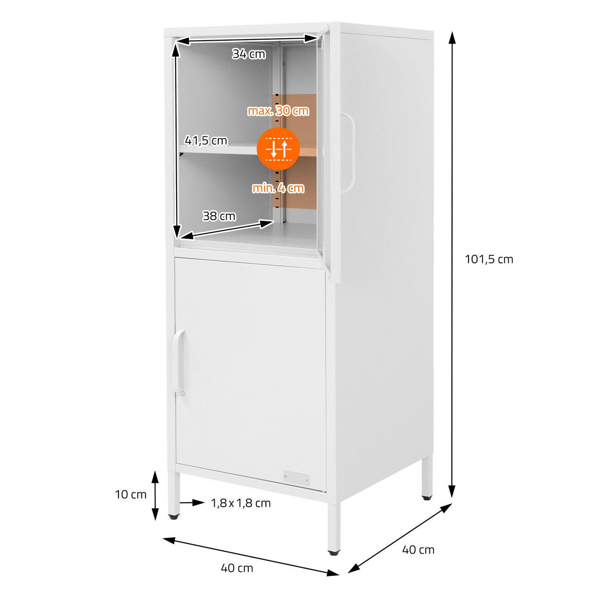 AKTENSCHRANK 40x101,5x40 cm Weiß aus Stahl mit 2 Türen - Weiß, Metall (40/101.5/40cm) - ML-DESIGN