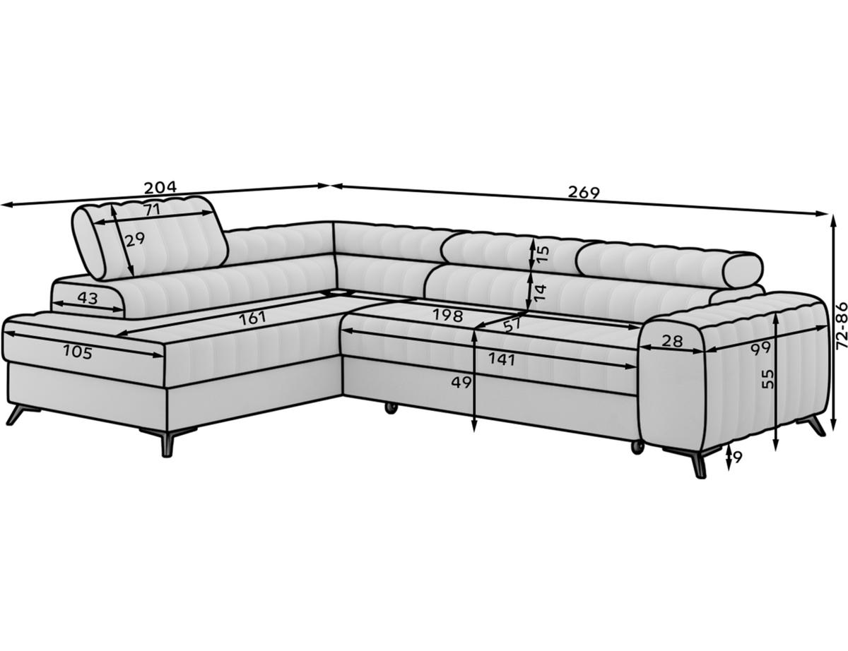 KANEDO Ecksofa mit Schlaffunktion und Bettkasten – Modernes Designsofa, verstellbare Kopfstützen, Metallfüße - Schwarz, Kunststoff (269/86cm) - Wohnideebilder