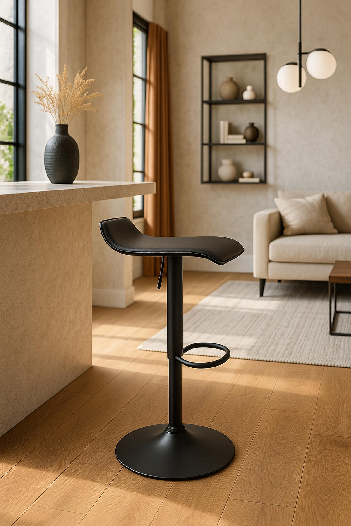 BARHOCKER Dynasty Kunstleder schwarz schwarz - Schwarz, Kunststoff/Metall (36/84/39cm) - TPFLiving