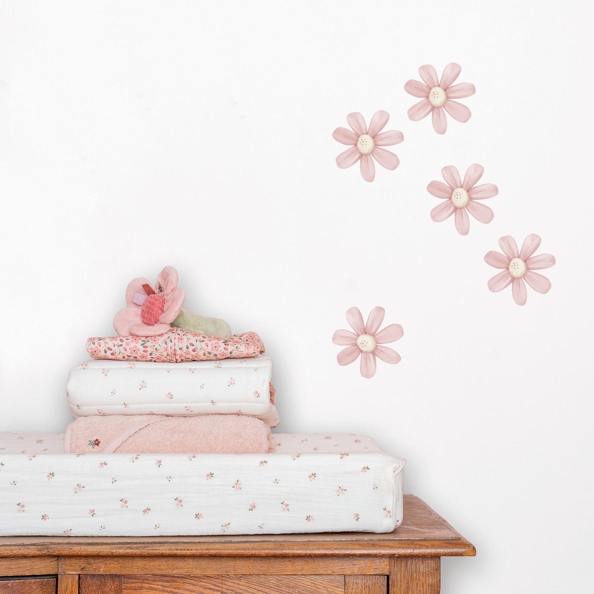 WANDAUFKLEBER Blüten Rosa - Pink, Kunststoff (21/1/0.1cm) - Little Dutch