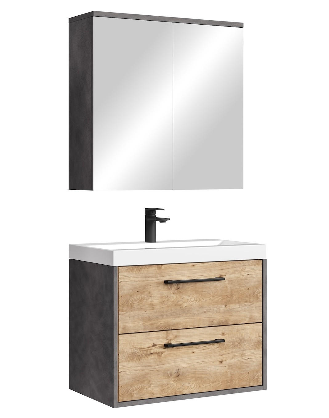 BADMÖBEL-SET Florence 3 Teile Kastanien Eiche / Grau - 60 x 35 x 51 cm - Eichefarben/Grau, Holz (60/53/35cm) - Badplaats