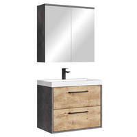 BADMÖBEL-SET Florence 3 Teile Kastanien Eiche / Grau - 60 x 35 x 51 cm - Eichefarben/Grau, Holz (60/53/35cm) - Badplaats