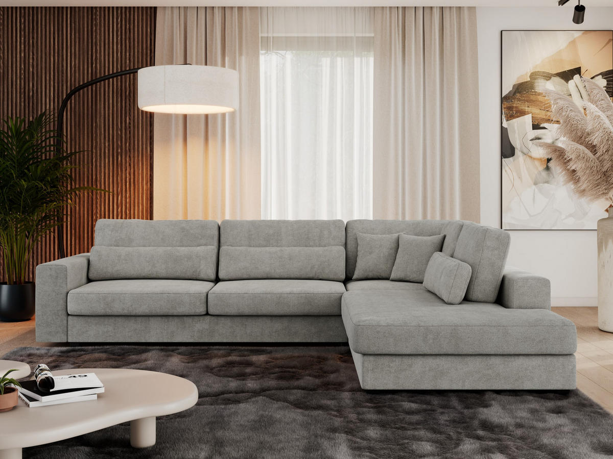 ECKSOFA Savona Hellgrau Strukture - rechts - Hellgrau/Schwarz, Kunststoff/Textil (249/316cm) - MKS