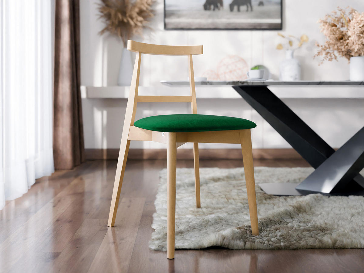 WOHNZIMMER STUHL KT71, Holzfarbe: Buche - Buchefarben/Grün, Holz/Textil (48/75/54cm) - MIRJAN24