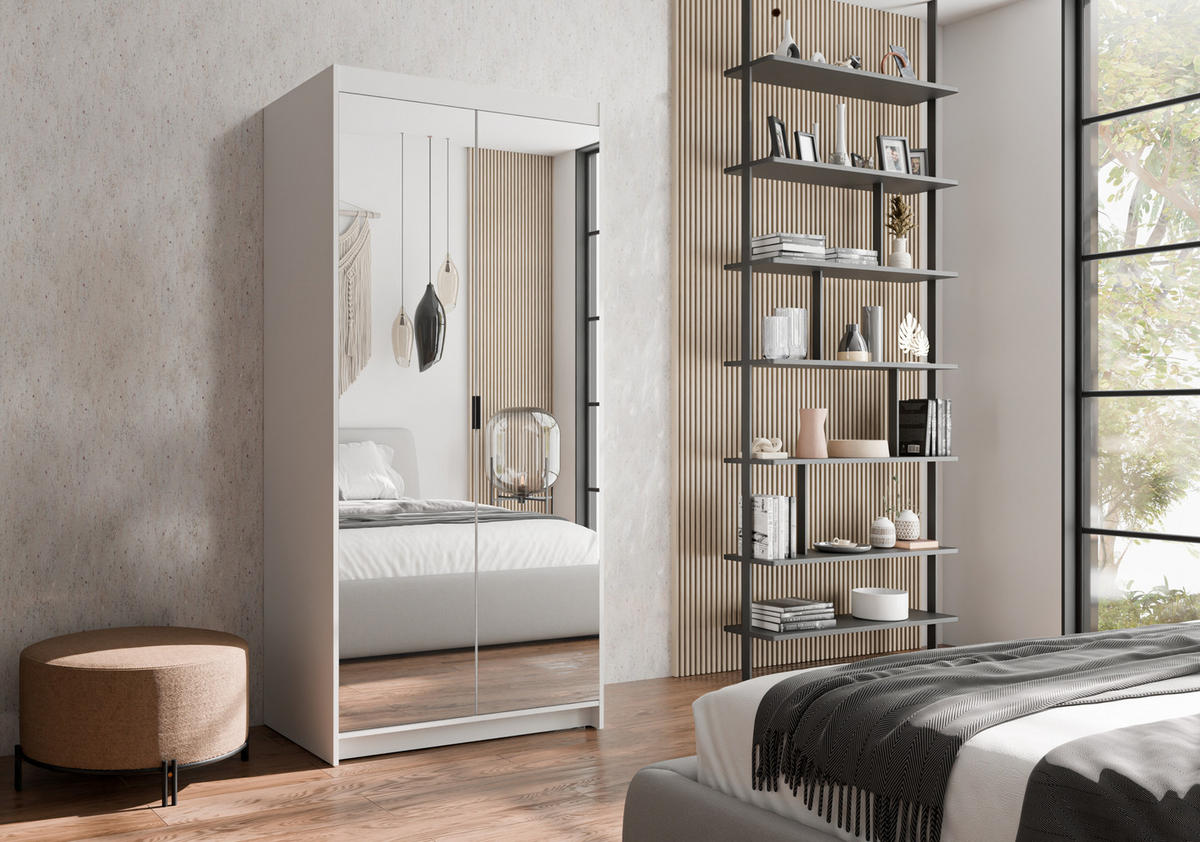 KLEIDERSCHRANK Storicos Weiß 89,7/190,5/53 cm - 2T Modern mit Spiegel - Weiß, Holzwerkstoff/Kunststoff (89.7/190.5/53cm) - AX Living