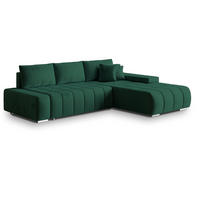ECKSOFA ALESE R-S Grün Velours-Stoff mit Schlaffunktion - Grün, Holz (265/185cm) - MASSENO