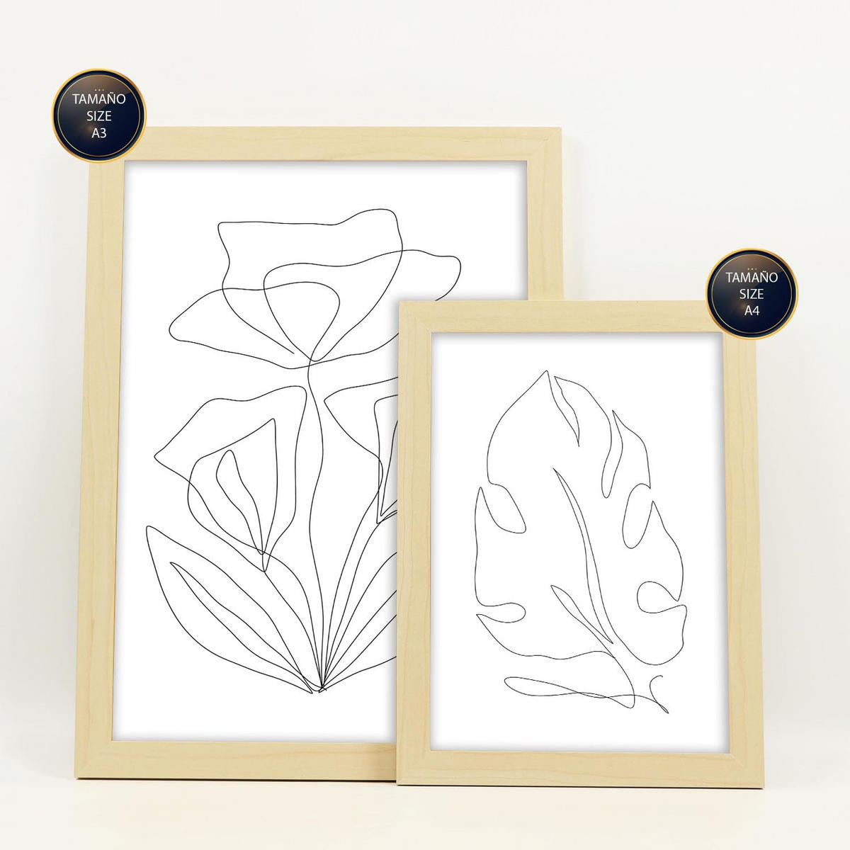 POSTER Set Mit 6 Blütenrahmen 2 In Blume Zusammenfassung Ästhetische Dekorative Gemälde Für Ihr Wohnzimmer Zuhause A3 & A4 Rahmen Aus Hellem Holz - Beige, Papier (29/3cm) - Nacnic