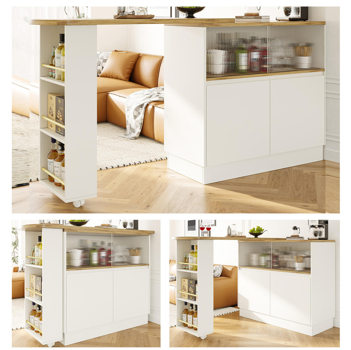BARTISCH 90/45/100 cm drehbar mit Ablage und Glasschiebetür - Weiß, Holzwerkstoff (90/45/100cm) - BEAOK