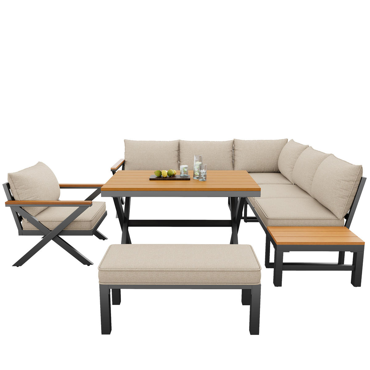 LOUNGEGARNITUR-DESIGN Grau/Beige - Beige, Metall - ComfortXL