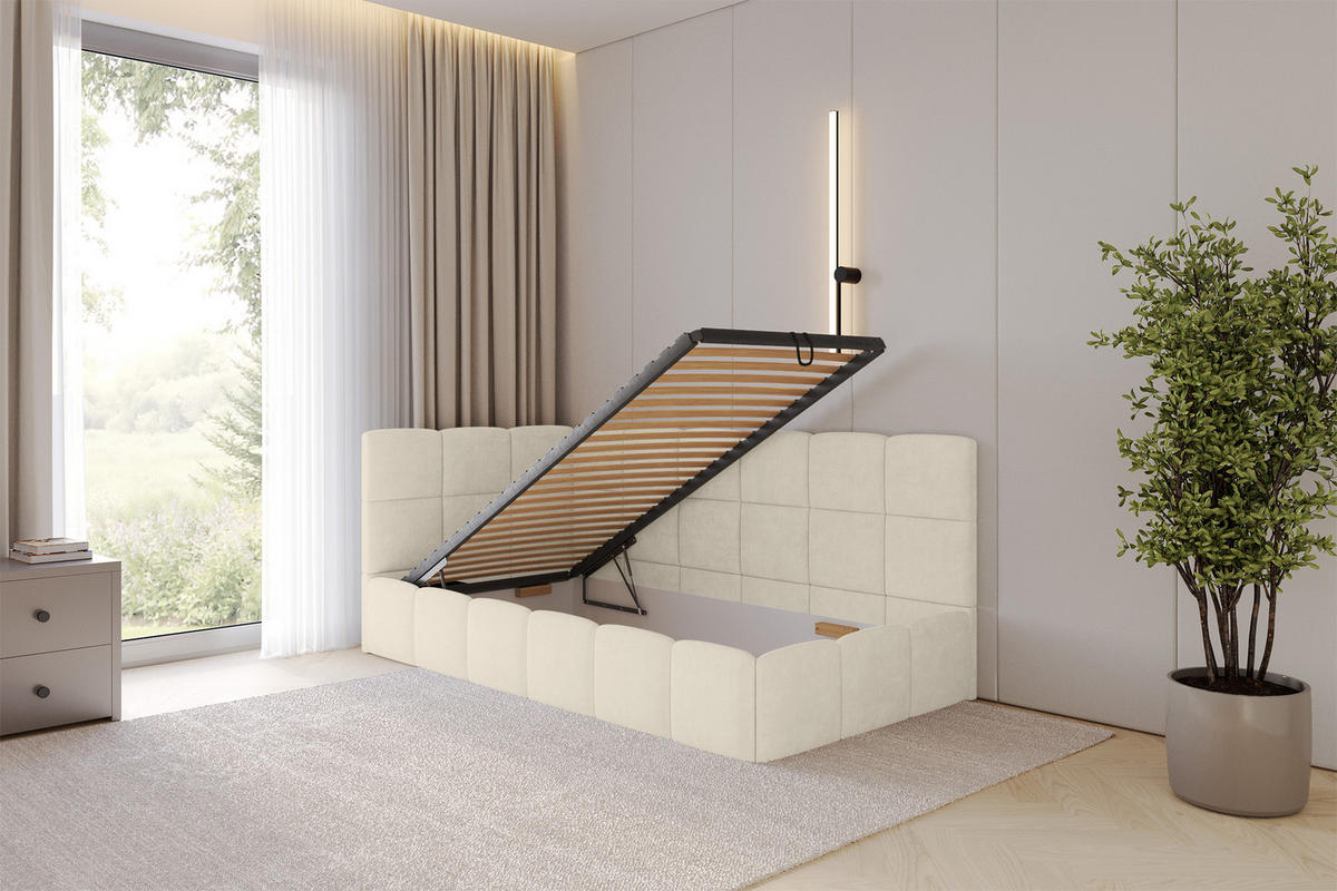 EINZELBETT Jugendbett mit Bettkasten Rechts, ohne Matratze - LIVY 80x200 Beige - Cappuccino, Holzwerkstoff/Textil (80/200cm) - ALTDECOR