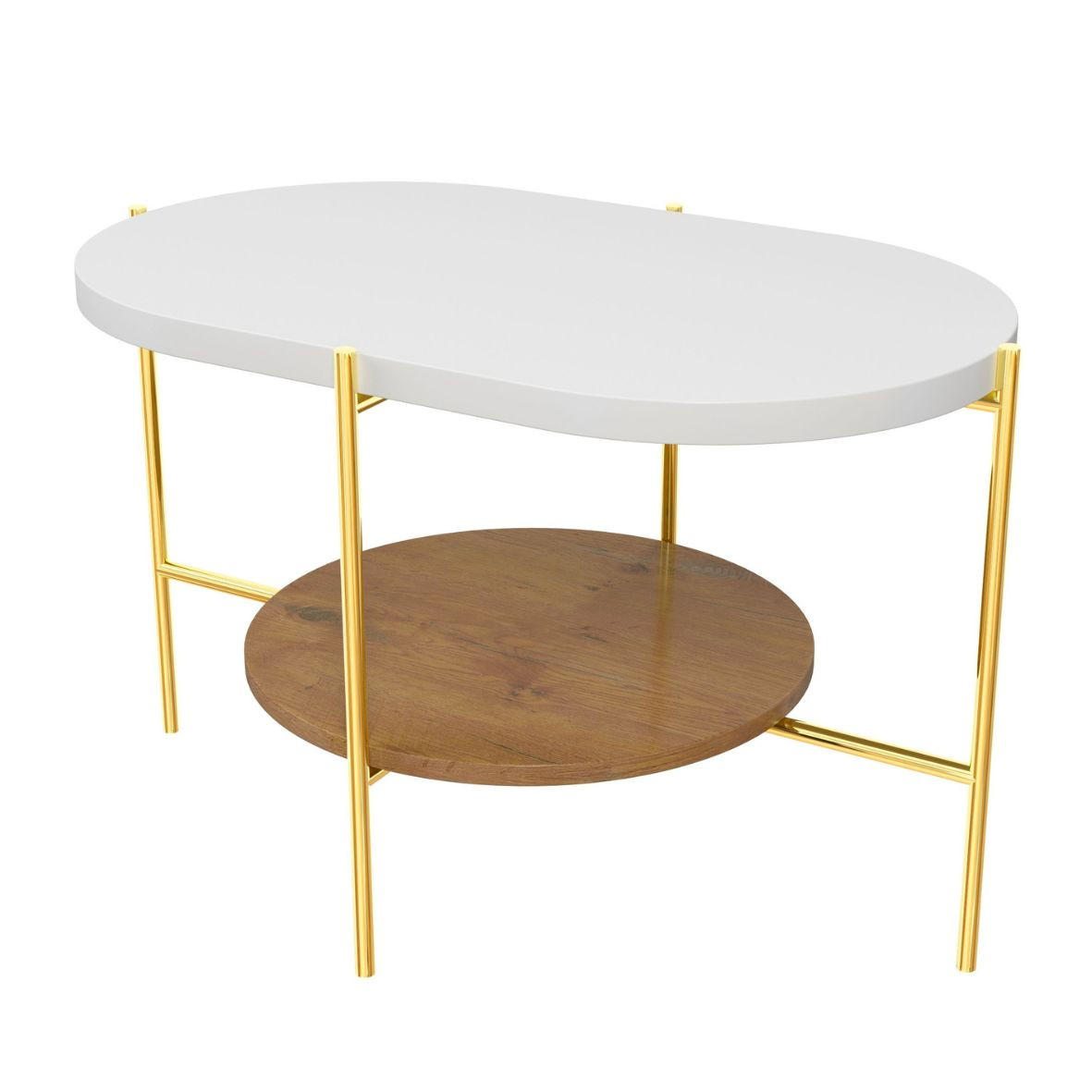 COUCHTISCH Arena Weiß, Gold, Oval - Eichefarben/Goldfarben, Holzwerkstoff/Metall (50/80/50cm) - Dancan